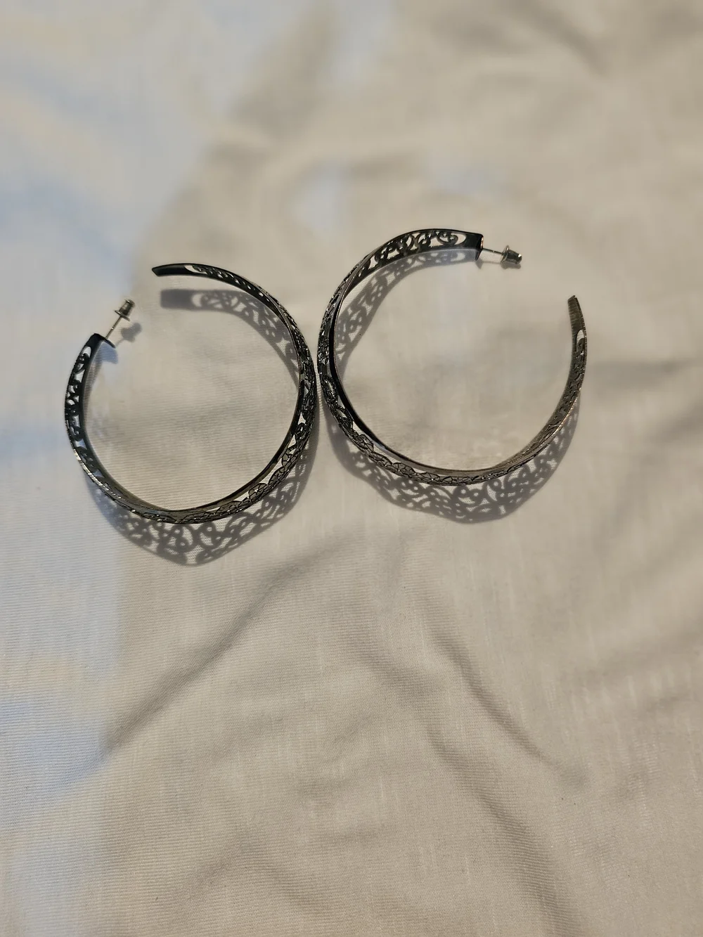 Intricate Silver Filigree Hoop Earrings for Women